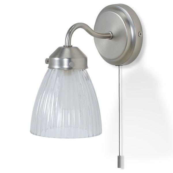 beau monde Garden Trading Fovant Bathroom Glass Wall Light In Satin Nickel