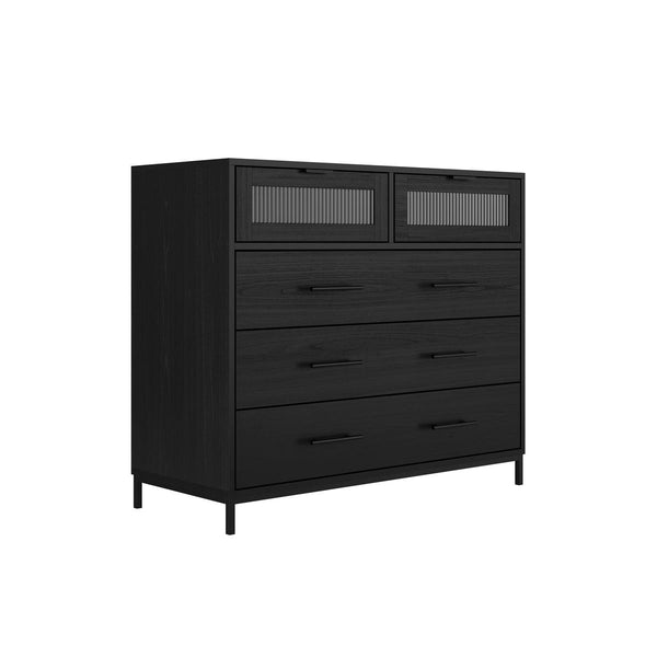 beau monde HO+ME Camden Reeded Glass Chest Of Drawers In Black