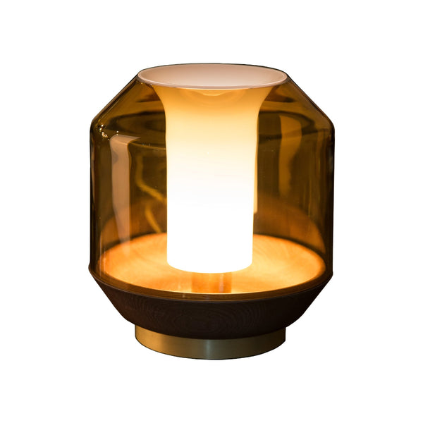 beau monde Innermost Lateralis Table Light Opal + Amber Glass Anodised Gold