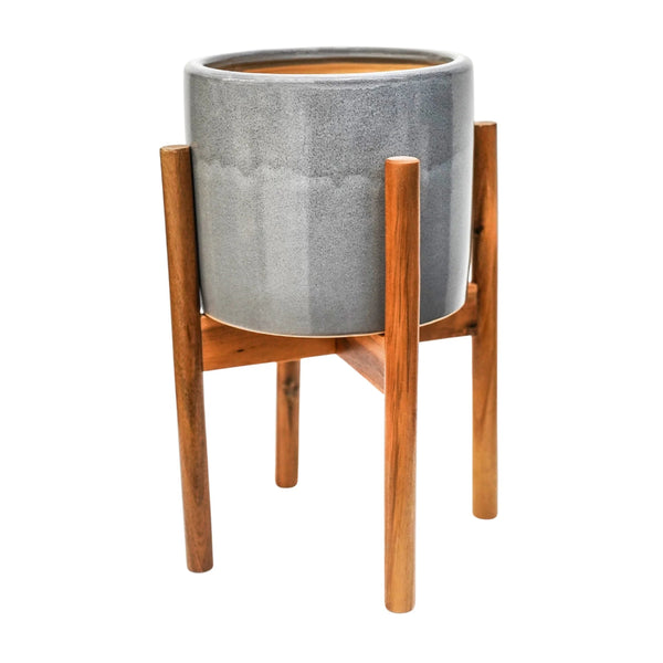 beau monde Ivyline Anzio Planter With Wooden Stand In Warm Grey