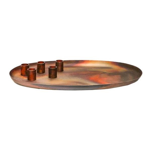 beau monde Ivyline Copper Oval Centrepiece Metal with Magnetic Candle Holders