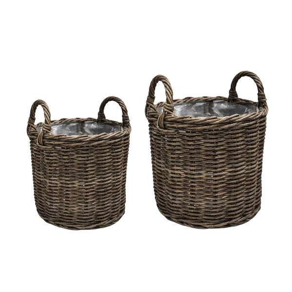 Beau Monde Ivyline Natural Polyrattan Set Of Two Lined Willow Planters