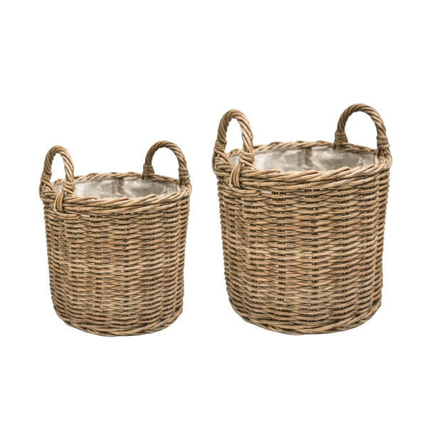 Beau Monde Ivyline Natural Polyrattan Set Of Two Lined Willow Planters