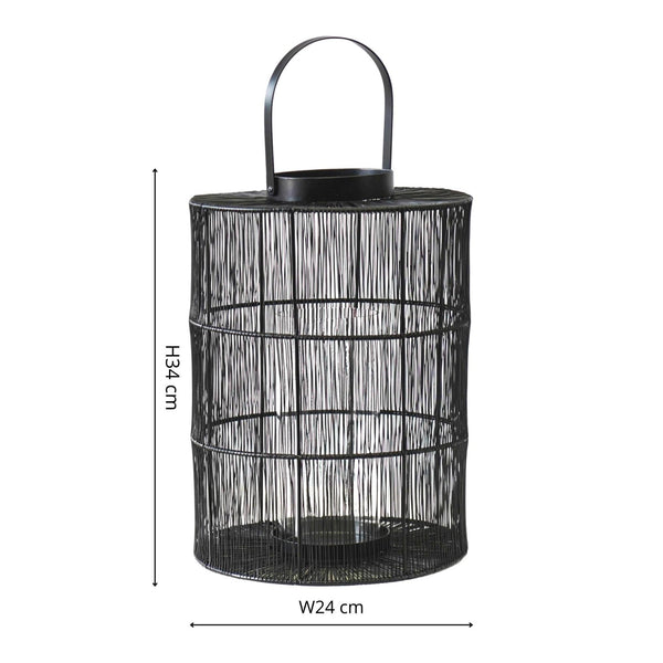 Beau Monde Ivyline Portofino Wirework Lantern With Glass Insert Black