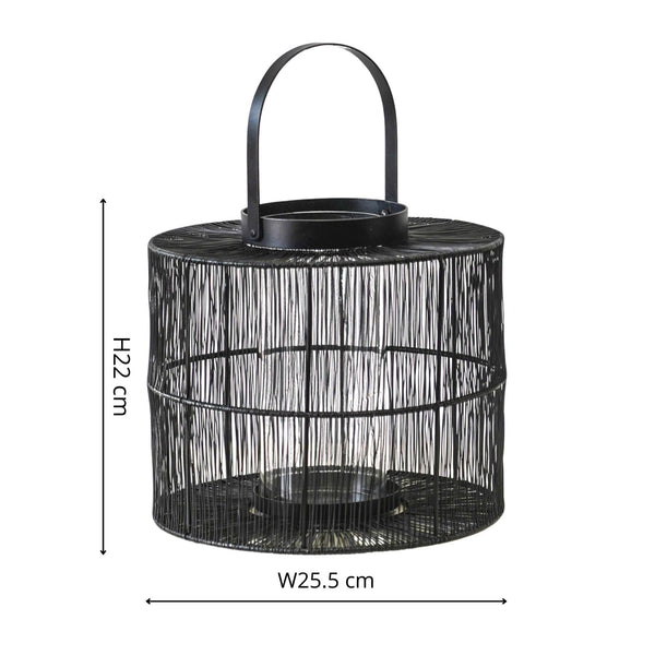 Beau Monde Ivyline Portofino Wirework Lantern With Glass Insert Black