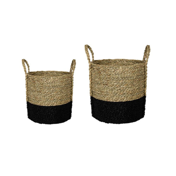 Beau Monde Ivyline Set Of 2 Seagrass Log & Kindling Baskets In Black
