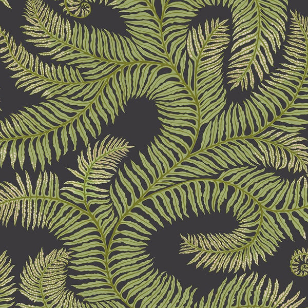 Beau Monde Josephine Munsey Bombe's Fernery Wallpaper - Dark Grey And Green