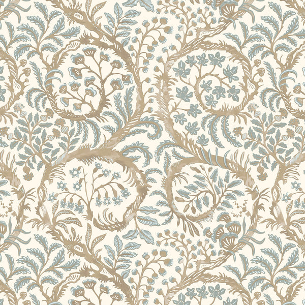 Beau Monde Josephine Munsey Butterrow Wallpaper - Soft Blue And Brown