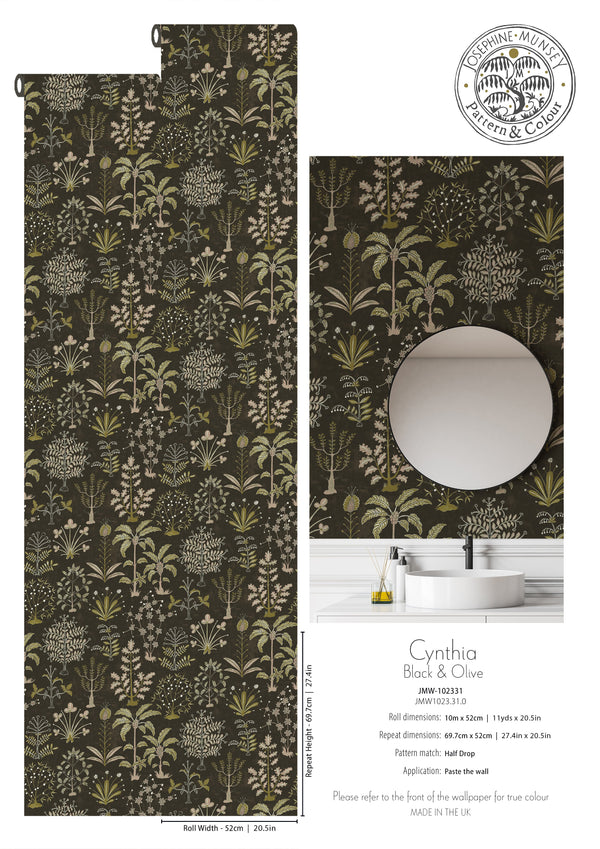 Beau Monde Josephine Munsey Cynthia Wallpaper - Black And Olive