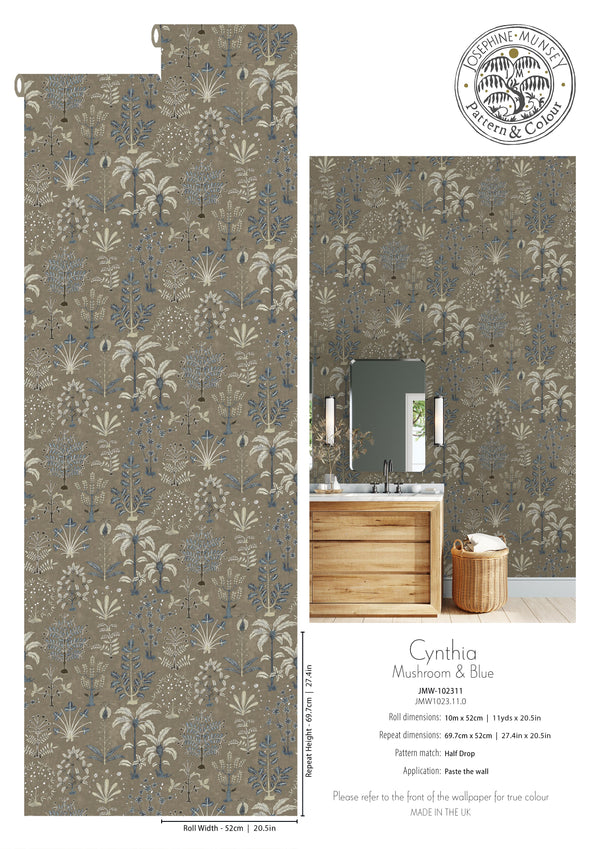 Beau Monde Josephine Munsey Cynthia Wallpaper - Mushroom And Blue