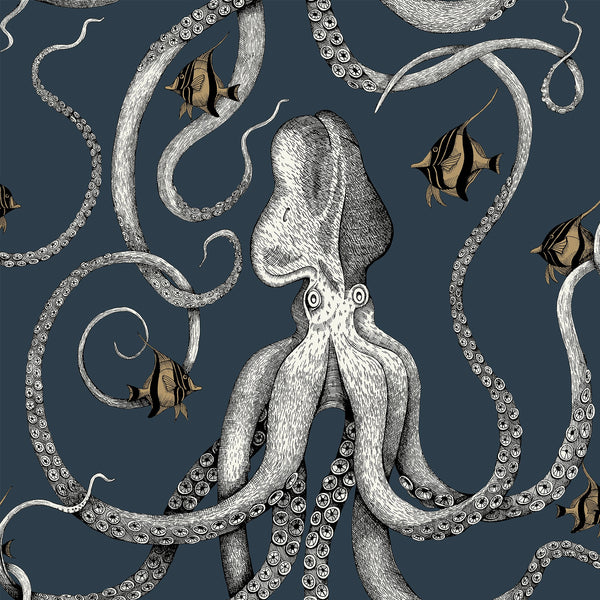 Beau Monde Josephine Munsey Octopoda Grand Wallpaper - Deep Sea Blue