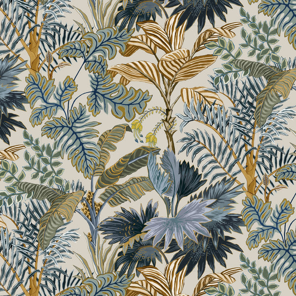 beau monde Josephine Munsey Palm Grove Wallpaper - Ecru and Blue