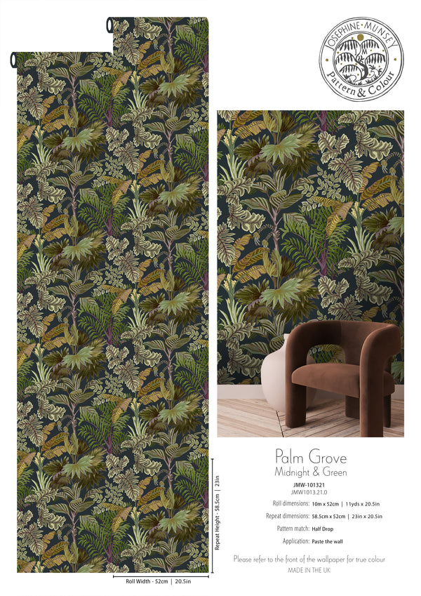 Beau Monde Josephine Munsey Palm Grove Wallpaper - Midnight And Green