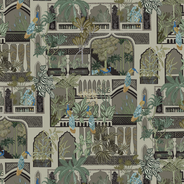 Beau Monde Josephine Munsey Peacock Arches Wallpaper - Mushroom Grey