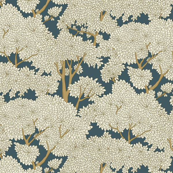 Beau Monde Josephine Munsey Stockend Woods Wallpaper - Navy Ochre