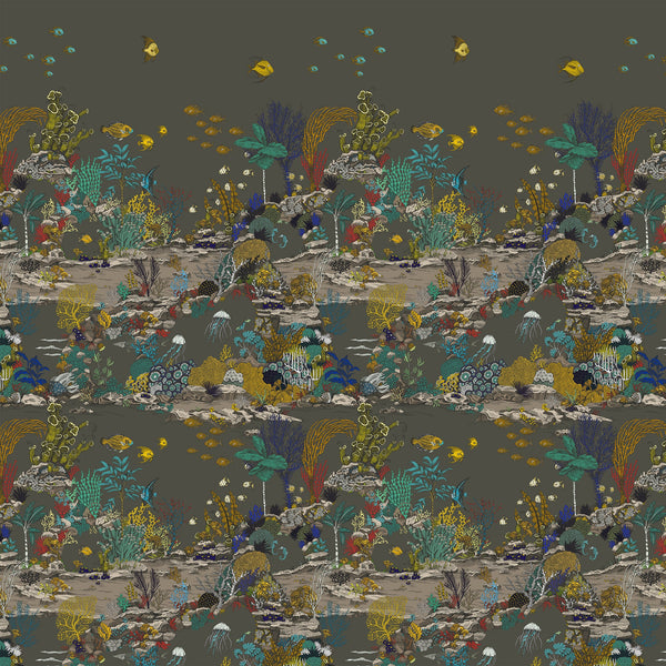 beau monde Josephine Munsey Underwater Jungle Wallpaper - Graphite & Jewel Highlights