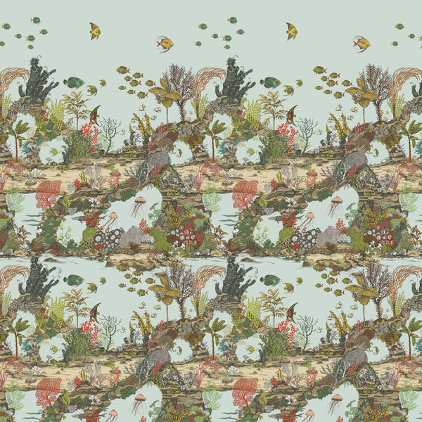 beau monde Josephine Munsey Underwater Jungle Wallpaper - Soft Aqua & Coral