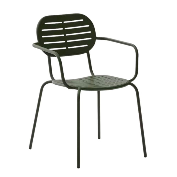beau monde Kave Home Brai Stackable Outdoor Chair with Armrests – Green Galvanized Steel