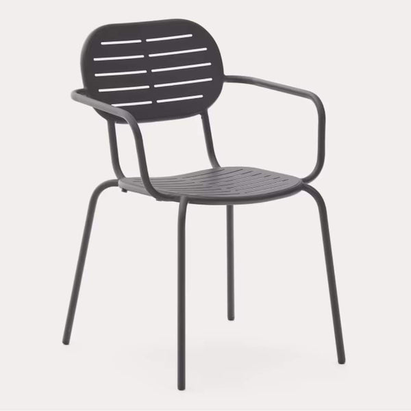 beau monde Kave Home Brai Stackable Outdoor Chair with Armrests in Dark Grey Galvanized Steel