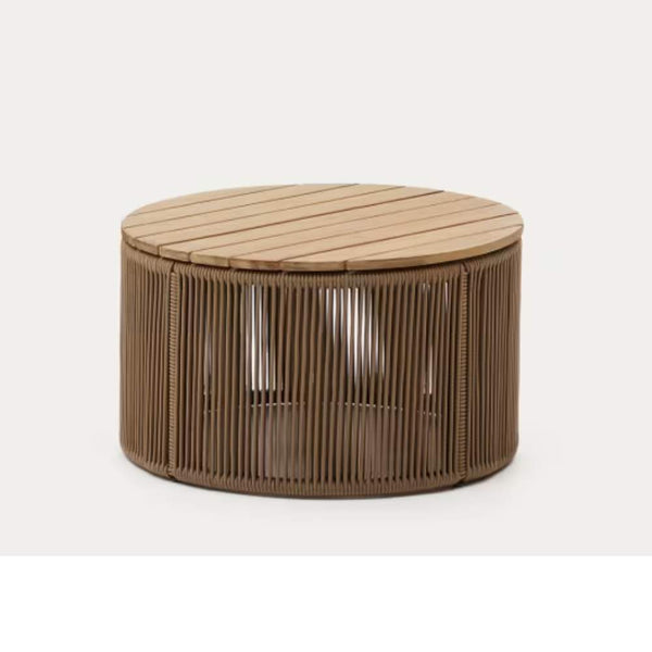 Beau Monde Kave Home Dandara Coffee Table – Ø60 Cm FSC 100% Solid Acacia Wood Steel & Beige Cord