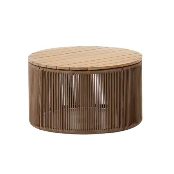 beau monde Kave Home Dandara Coffee Table – Steel Beige Cord and Solid Acacia Wood Ø70 cm FSC 100%