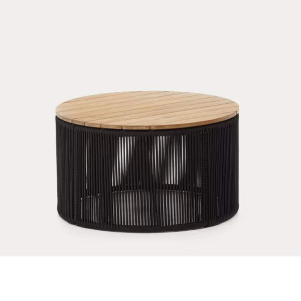 Beau Monde Kave Home Dandara Coffee Table - Steel Black Cord And Solid Acacia Wood Ø70 Cm FSC 100%