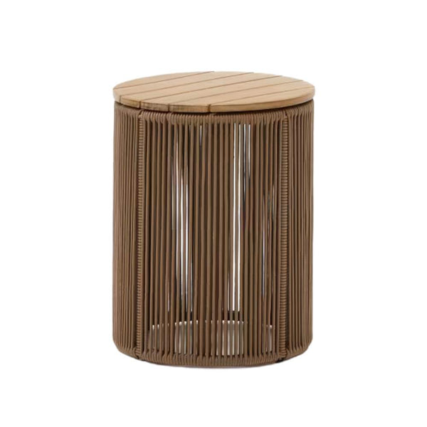 beau monde Kave Home Dandara Side Table – FSC® 100% Solid Acacia Wood Steel Frame Beige Cord Ø40 cm