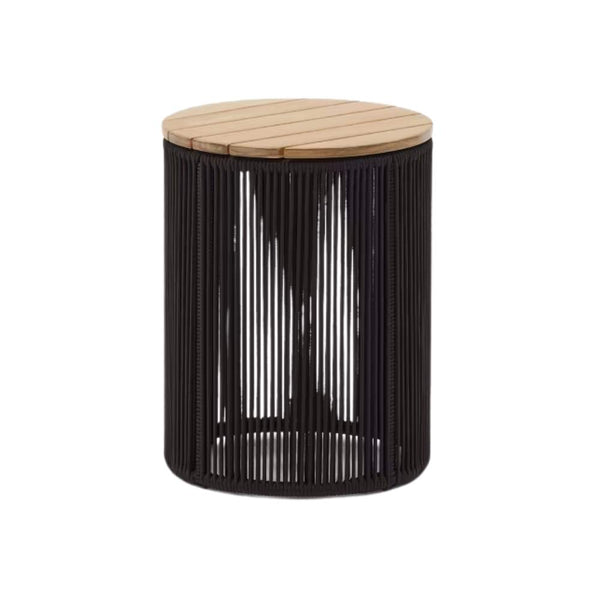 Beau Monde Kave Home Dandara Side Table – Steel Frame With Black Cord And Solid Acacia Wood Ø40 Cm FSC® 100% Certified
