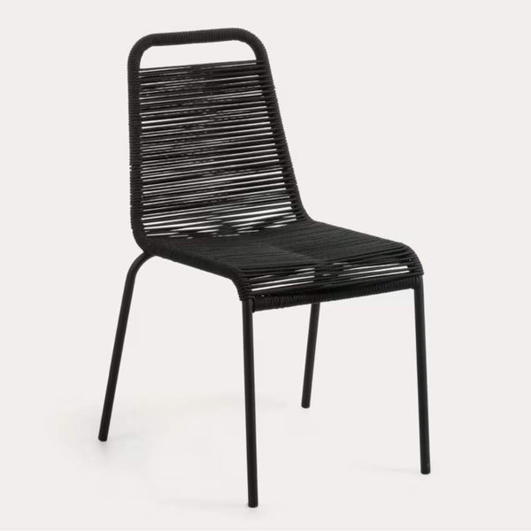 beau monde Kave Home Lambton Stackable Chair – Black Rope & Steel with Black Finish