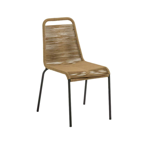 Beau Monde Kave Home Lambton Stackable Chair – Brown Rope And Black Steel Finish