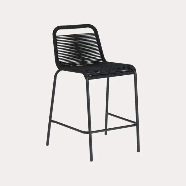 beau monde Kave Home Lambton Stackable Stool – 62 cm Black Rope & Black Steel Finish