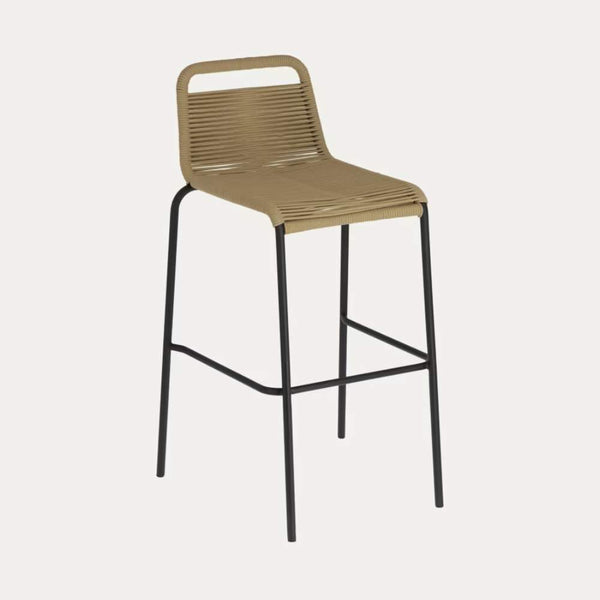 Beau Monde Kave Home Lambton Stackable Stool – Brown Rope & Black Steel Finish 74 Cm