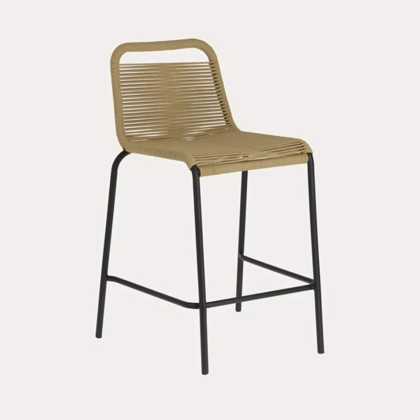 Beau Monde Kave Home Lambton Stackable Stool In Brown Rope And Black Finish Steel 62 Cm