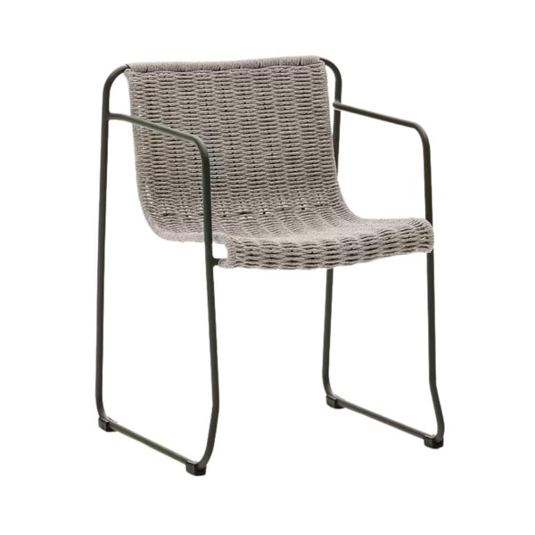 Beau Monde Kave Home Maurina Chair In Green Galvanised Steel With Ecru And Grey Rope Cord