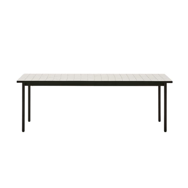 Beau Monde Kave Home Maurina Outdoor Table – Green Galvanized Steel With Ecru Tiles 223 X 101 Cm