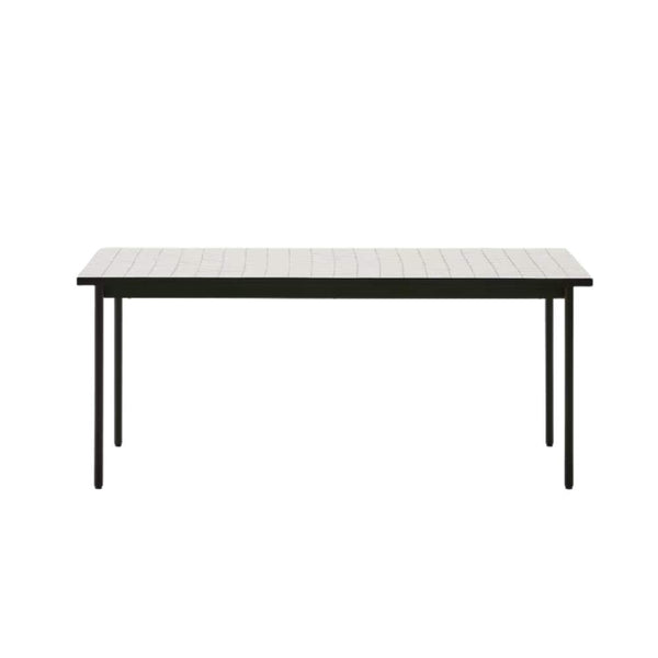 beau monde Kave Home Maurina Outdoor Table in Green Galvanised Steel with Ecru-Colored Tiles (182 x 91 cm)