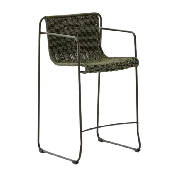 beau monde Kave Home Maurina Stool – Green Galvanised Steel & Rope Cord 64.5cm