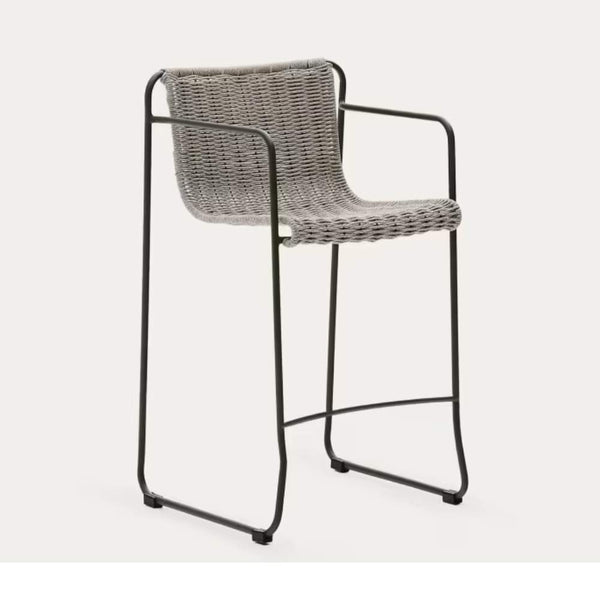 beau monde Kave Home Maurina Stool – Green Galvanised Steel with Ecru and Grey Rope Cord 64.5cm