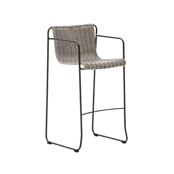 Beau Monde Kave Home Maurina Stool In Green Galvanized Steel With Ecru And Grey Rope Cord 74.5cm
