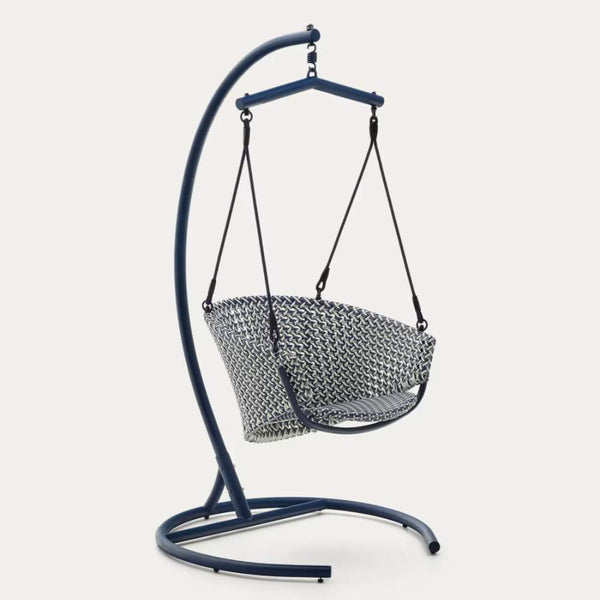 Beau Monde Kave Home Saliga Blue Hanging Armchair With Aluminium Base And Synthetic Rattan