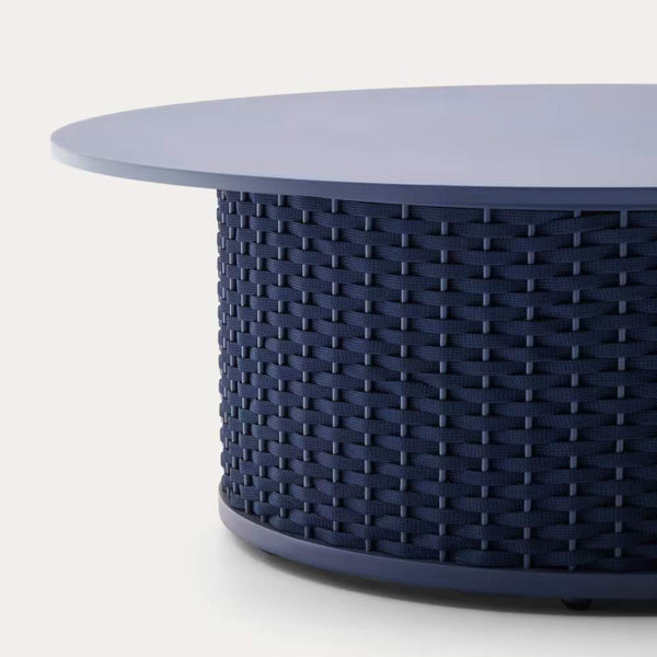 Beau Monde Kave Home Sedalis Outdoor Coffee Table – Aluminum Frame With Blue Rope Cord Ø99 Cm