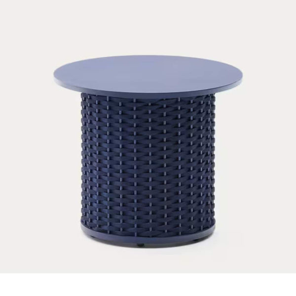 beau monde Kave Home Sedalis Outdoor Side Table in Aluminium and Blue Rope Cord Ø50cm