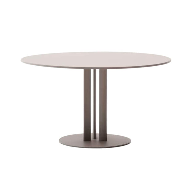 beau monde Kave Home Sedalis Round Outdoor Table – Steel Base with Taupe Aluminium Top Ø120cm