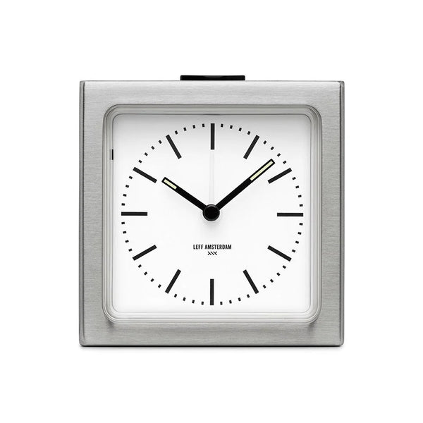 beau monde LEFF Amsterdam Block Alarm Clock In Steel/White