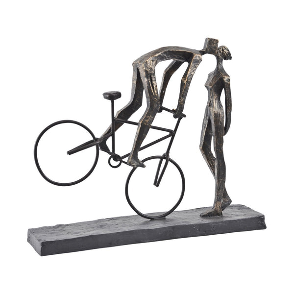 beau monde Libra Interiors Antique Bronze Kissing Couple On Bike Sculpture