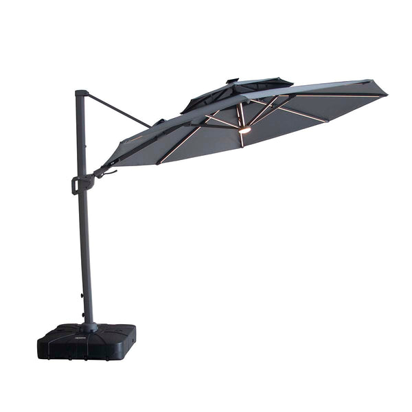beau monde Maze Charcoal Grey Apollo LED 3m Round Rotating Cantilever Parasol