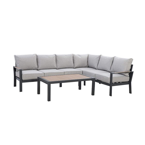 beau monde Maze Dove Grey Vancouver Large Corner Sofa Set With Rectangular Table