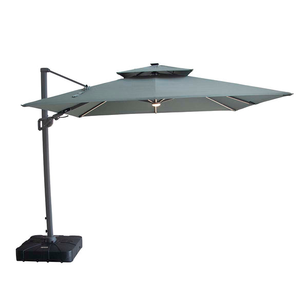 beau monde Maze Oil Green Apollo LED 3m x 3m Square Rotating Cantilever Parasol