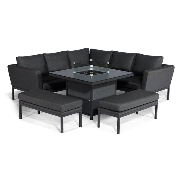 beau monde Maze Pulse Square Corner Dining Set - with Fire Pit Table
