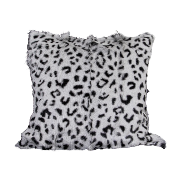 Beau Monde Native Home Leopard Print Goatskin Cushion - Grey